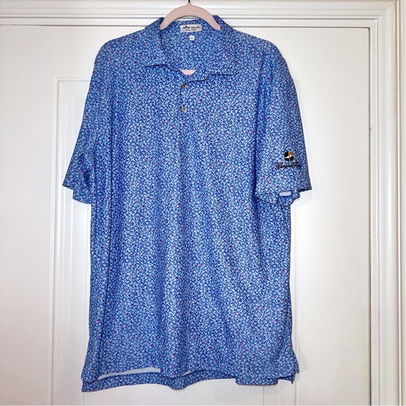 Peter Millar Summer Comfort Golf Polo Hummingbirds Print SZ L Pumpkin Ridge Logo - Picture 2 of 6